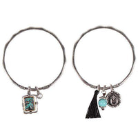 Horse Shoe Charm Bangle Set in Antique Silver by Country Club Prep - Country Club Prep