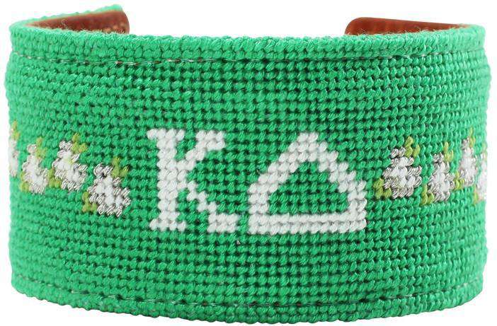 Kappa Delta Needlepoint Cuff Bracelet in Green by York Designs - Country Club Prep