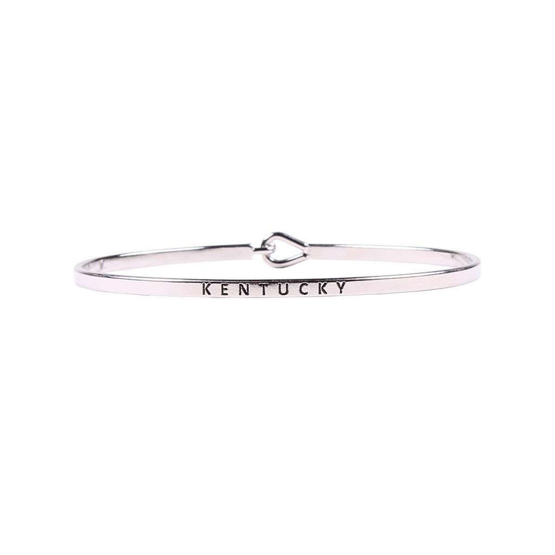 Kentucky Engraved Brass Hook Bracelet in Silver by Country Club Prep - Country Club Prep