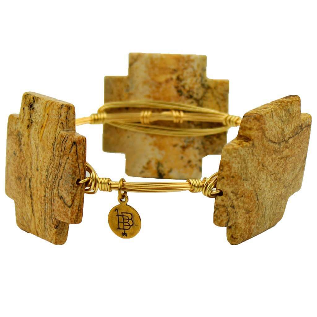 Large Cross Stones Bracelet in Neutral and Gold by Bourbon and Boweties - Country Club Prep