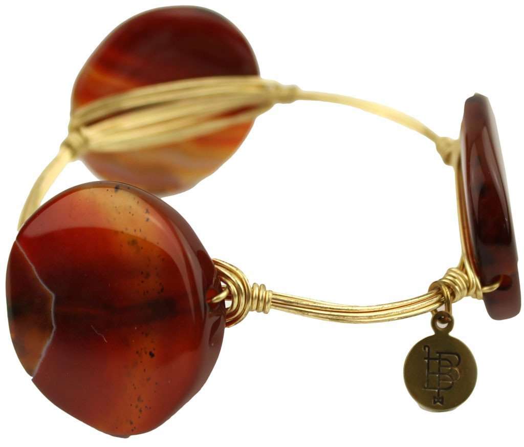 Medium Round Stones Bracelet in Orange and White with Gold by Bourbon and Bowties - Country Club Prep