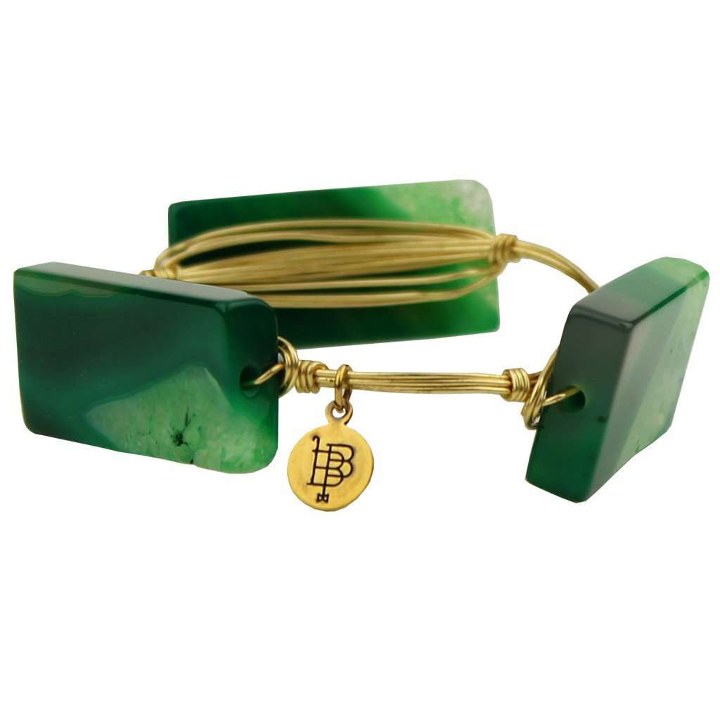 Medium Square Stones Bracelet in Green and Gold by Bourbon and Boweties - Country Club Prep