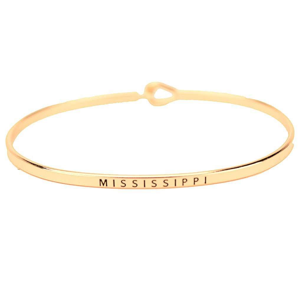 Mississippi Engraved Brass Hook Bracelet in Gold by Country Club Prep - Country Club Prep