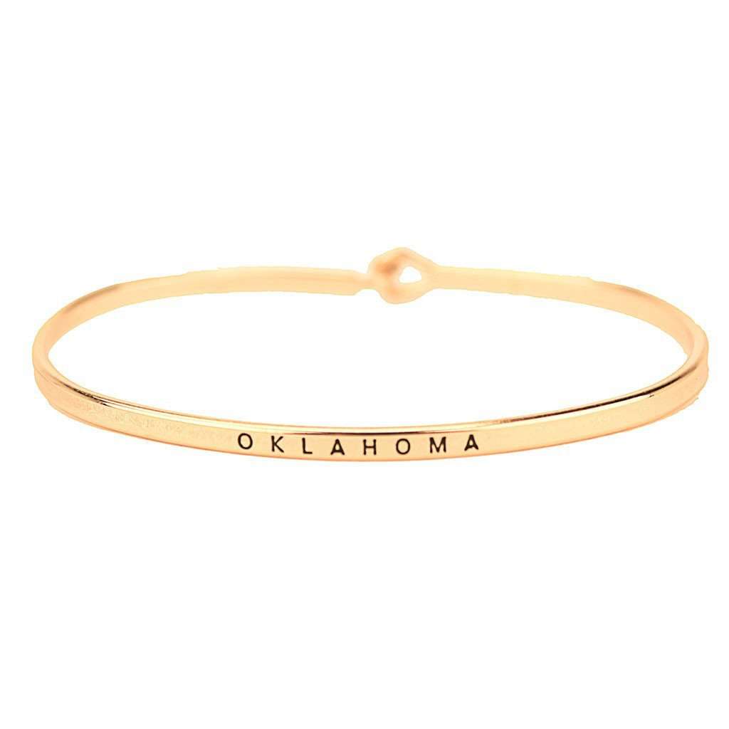 Oklahoma Engraved Brass Hook Bracelet in Gold by Country Club Prep - Country Club Prep