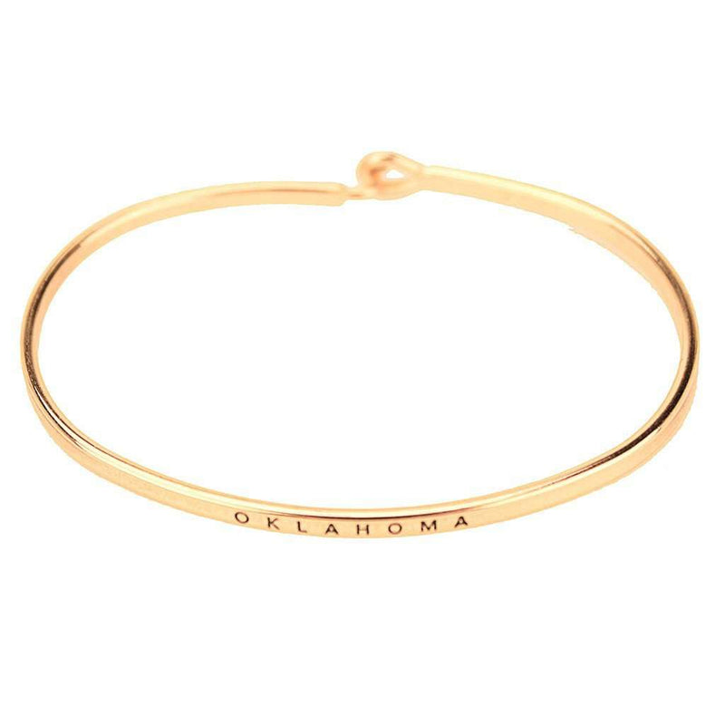 Oklahoma Engraved Brass Hook Bracelet in Gold by Country Club Prep - Country Club Prep