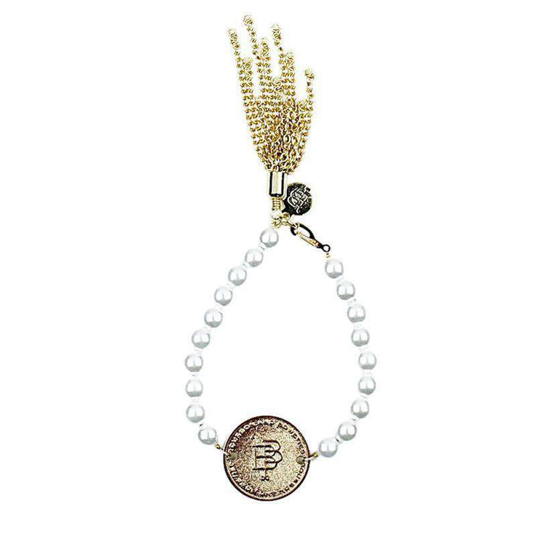 Pearl Bracelet with Coin and Gold Tassel by Bourbon and Boweties - Country Club Prep