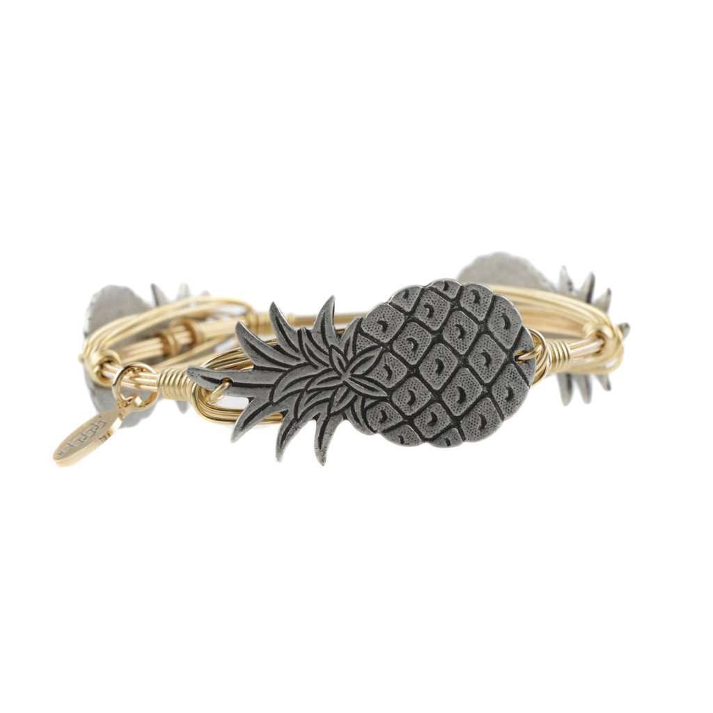Pewter Pineapple Bangle Bracelet by Bourbon & Boweties - Country Club Prep