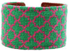 Pink and Green Quatrafoil Needlepoint Cuff Bracelet by York Designs - Country Club Prep