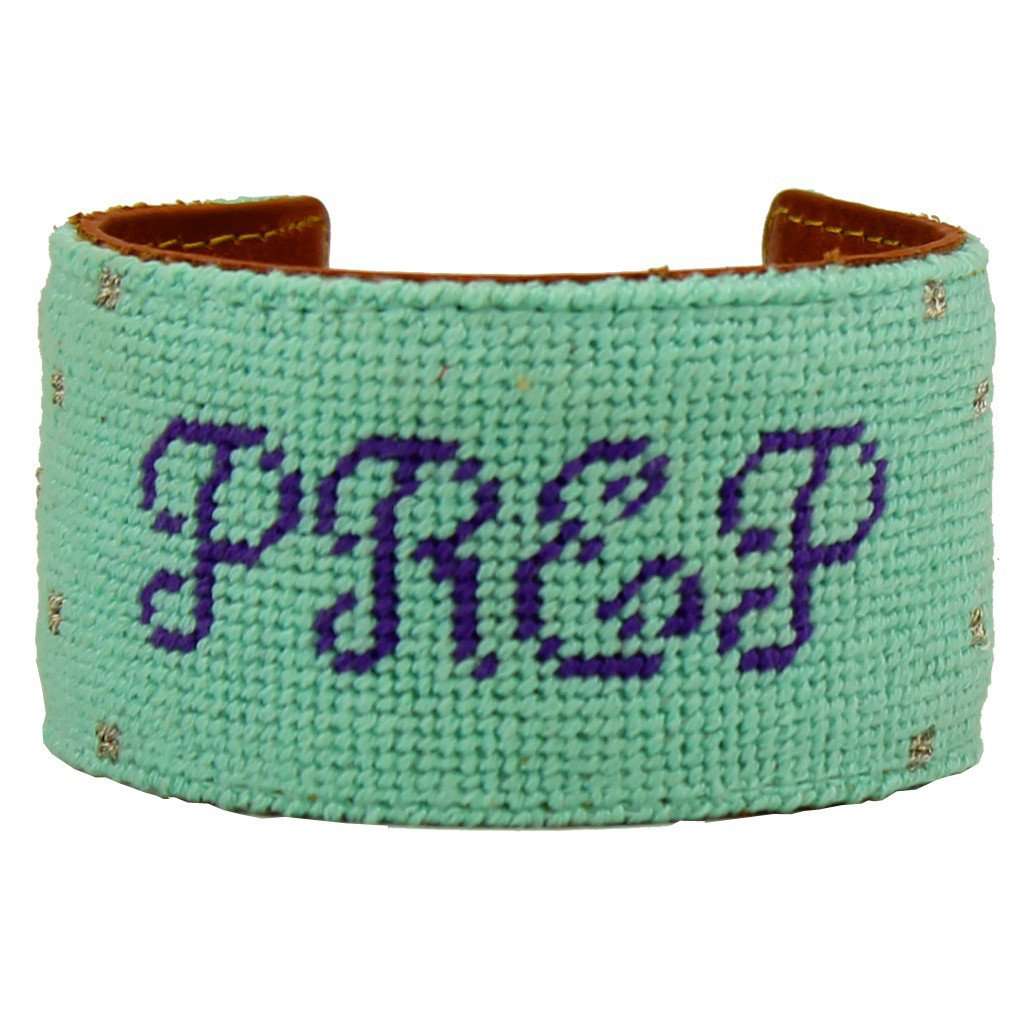 Prep in Your Step Needlepoint Cuff Bracelet in Light Teal by York Designs - Country Club Prep