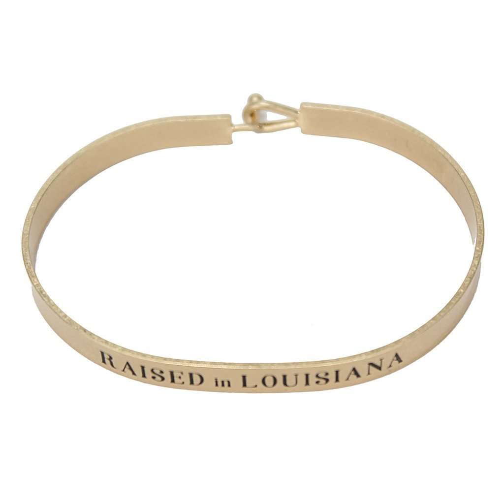 Raised in Louisiana Engraved Brass Hook Bracelet in Gold by Country Club Prep - Country Club Prep