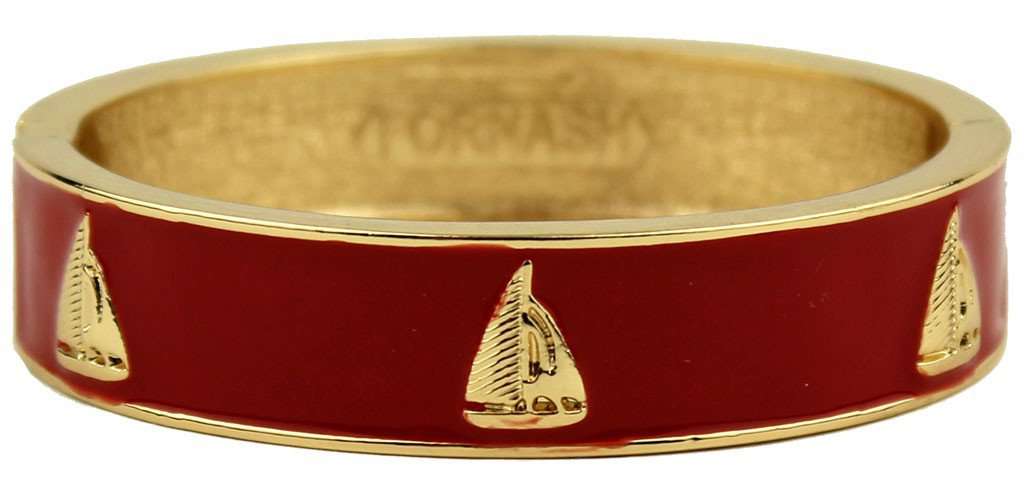 Sailboat Bangle in Gold and Red by Fornash - Country Club Prep