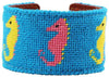 Sea Horses Needlepoint Cuff Bracelet in Tropical Blue by York Designs - Country Club Prep