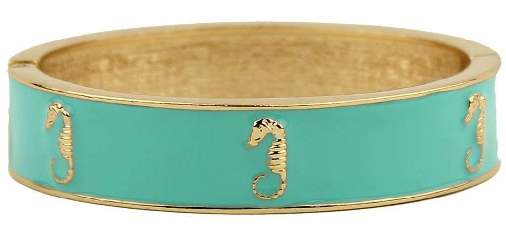 Seahorse Bangle in Gold and Aqua by Fornash - Country Club Prep