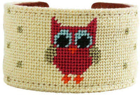 She's a Hoot Needlepoint Cuff Bracelet in Straw by York Designs - Country Club Prep