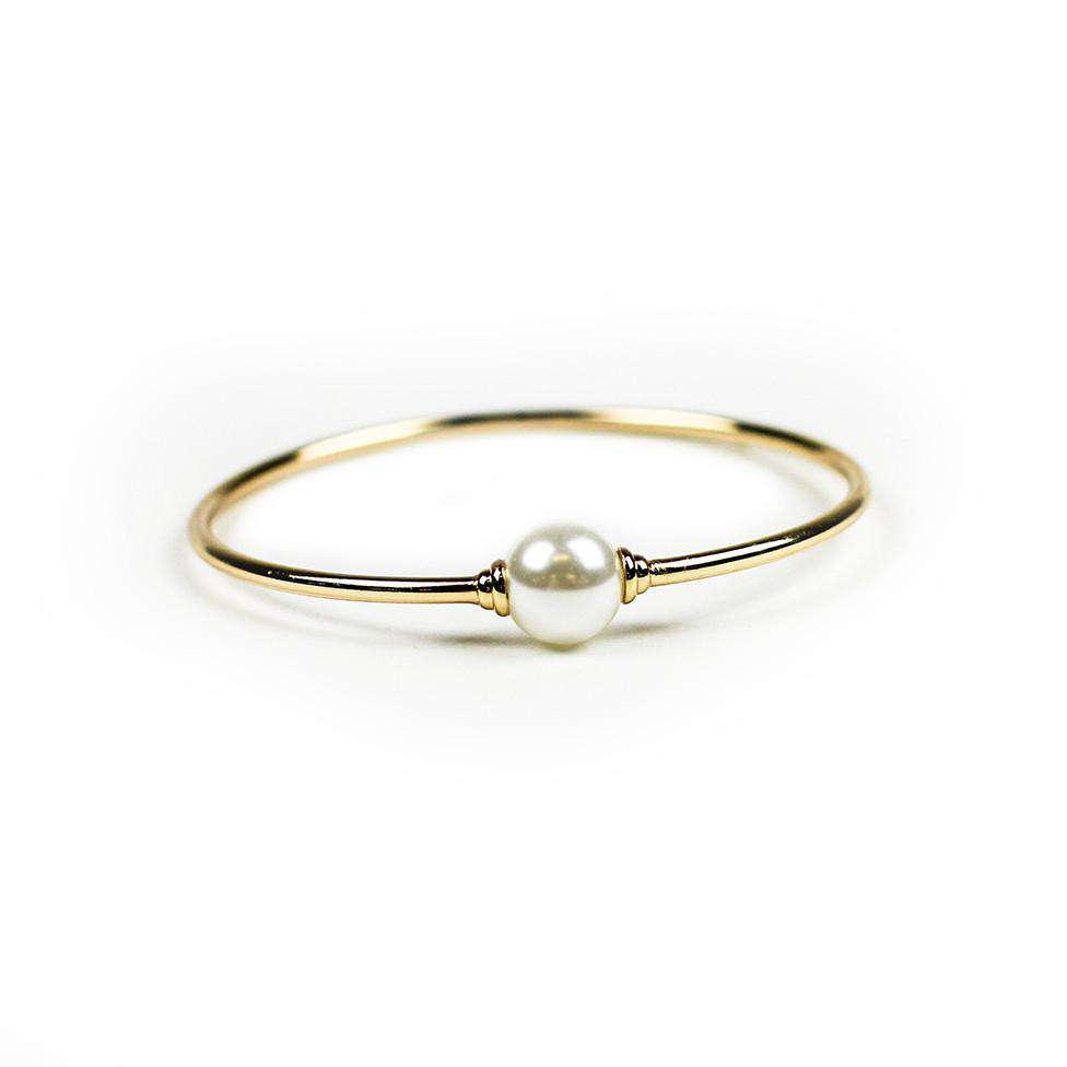 Single Pearl Bangle in Gold by Country Club Prep - Country Club Prep