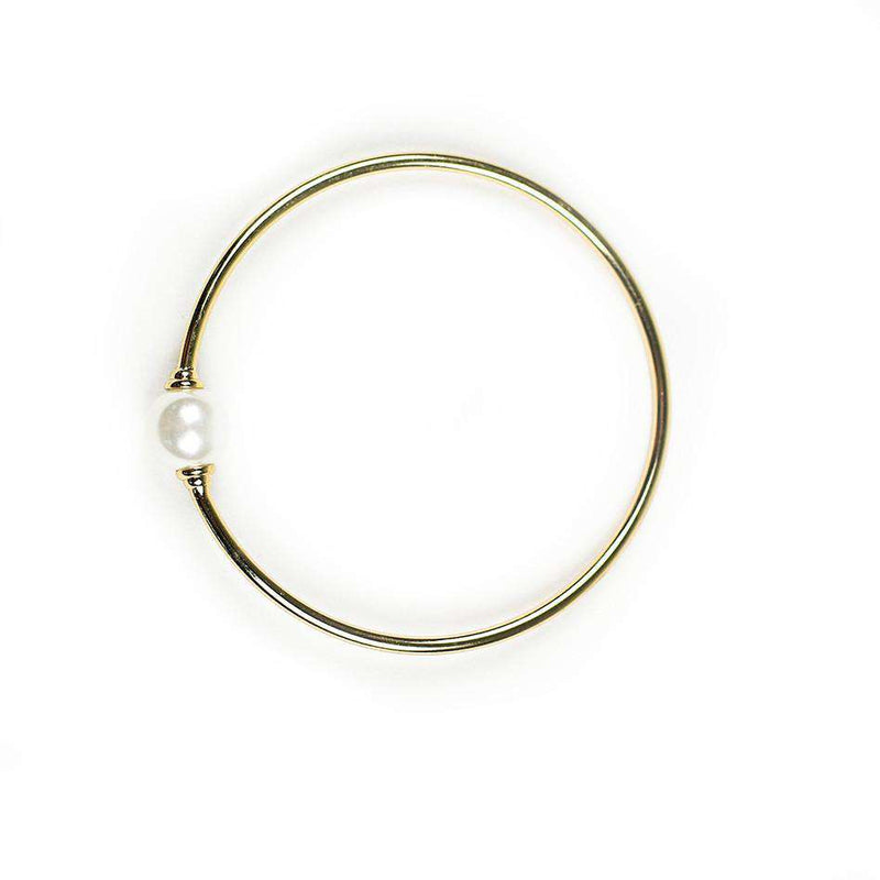 Single Pearl Bangle in Gold by Country Club Prep - Country Club Prep