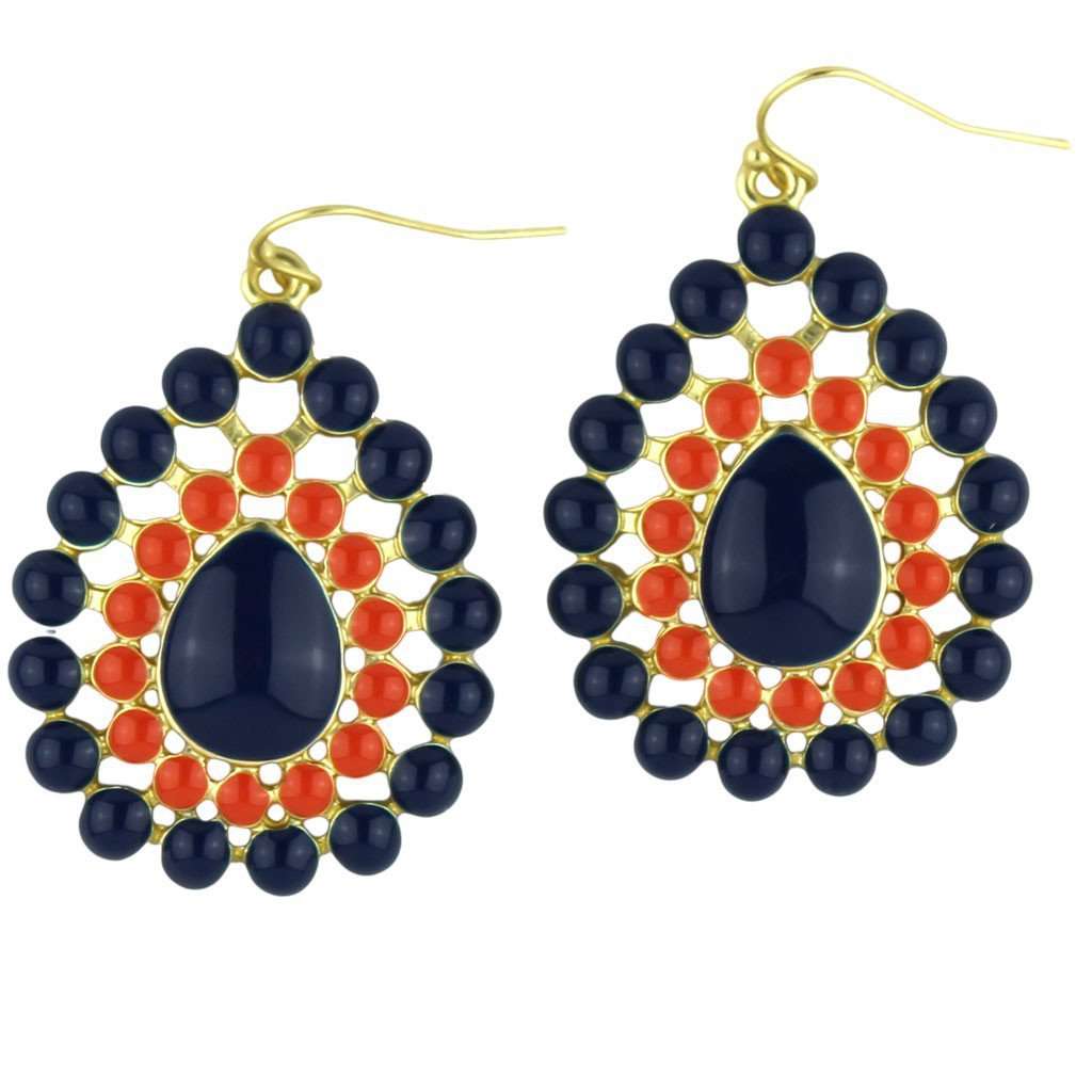 The Natalie Earring in Navy and Orange by Fornash - Country Club Prep