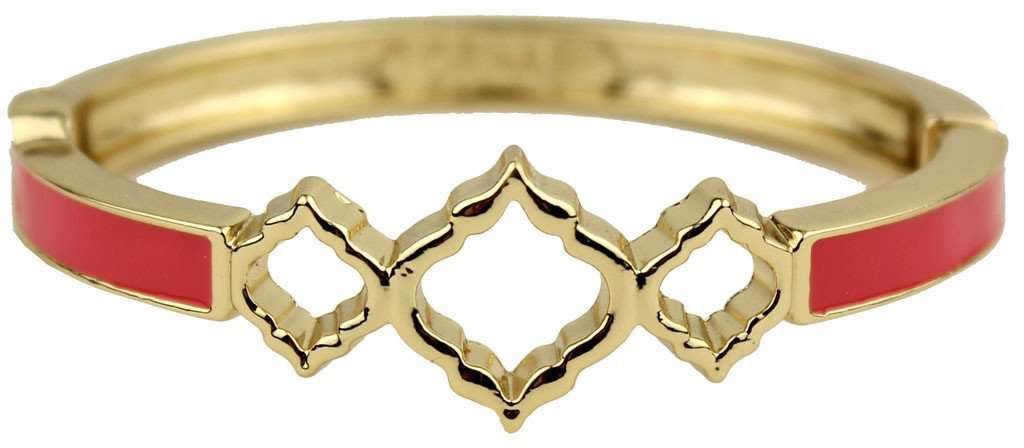 Triple Cut-Out Spade Bangle in Gold and Coral by Fornash - Country Club Prep