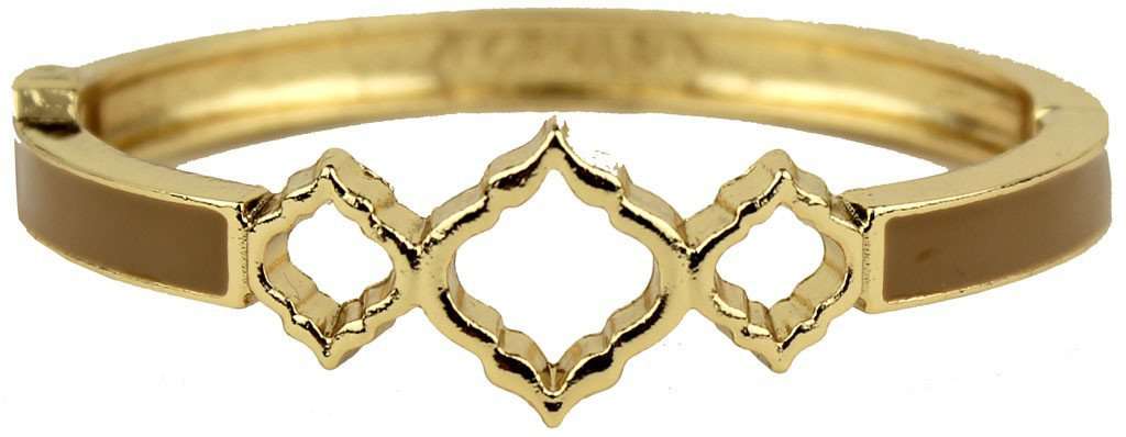 Triple Cut-Out Spade Bangle in Gold and Taupe by Fornash - Country Club Prep
