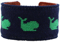 Whale of a Time Needlepoint Cuff Bracelet in Navy by York Designs - Country Club Prep