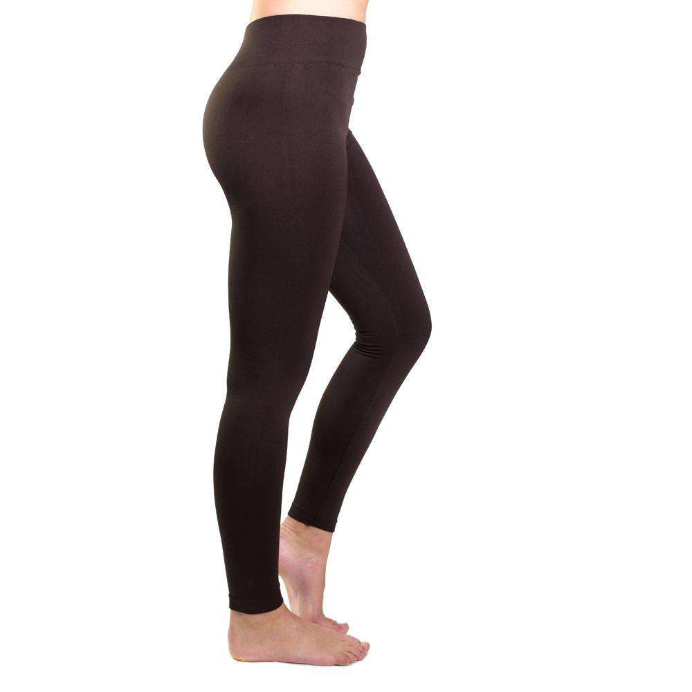 Ultra-Soft Seamless Fleece Lined Leggings in Brown - Country Club Prep