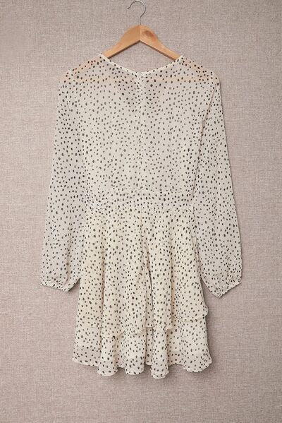 Tied Polka Dot Balloon Sleeve Layered Dress - Country Club Prep