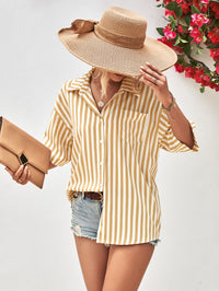 Striped Dropped Shoulder Half Sleeve Shirt - Country Club Prep