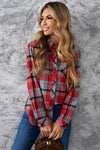 Plaid Button Front Curved Hem Collared Shirt - Country Club Prep