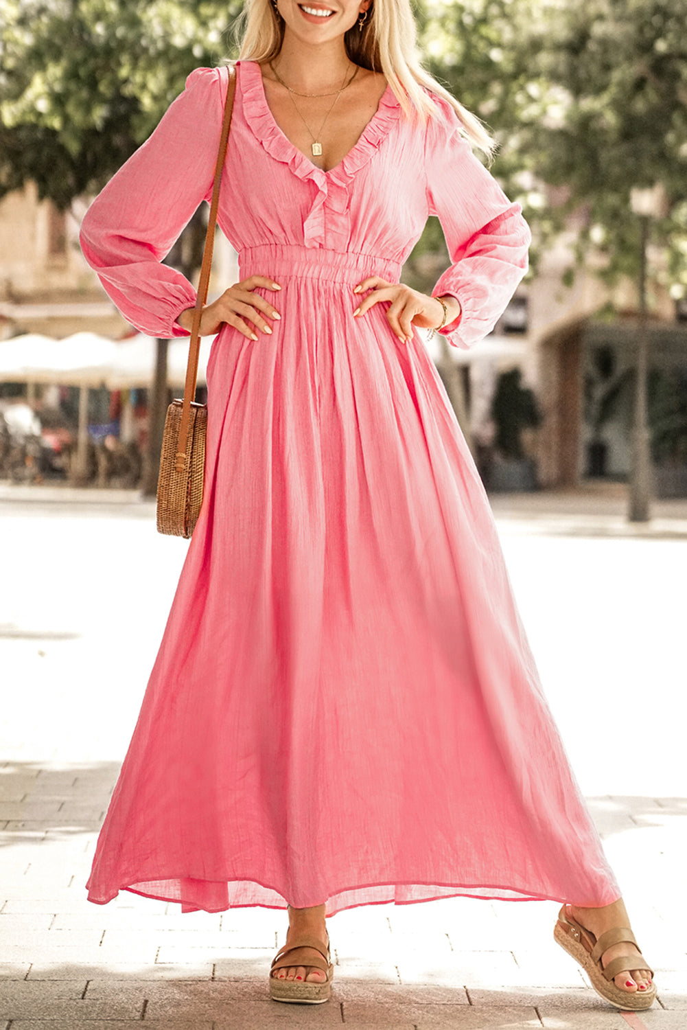 Ruffled V-Neck Empire Waist Maxi Dress – Country Club Prep