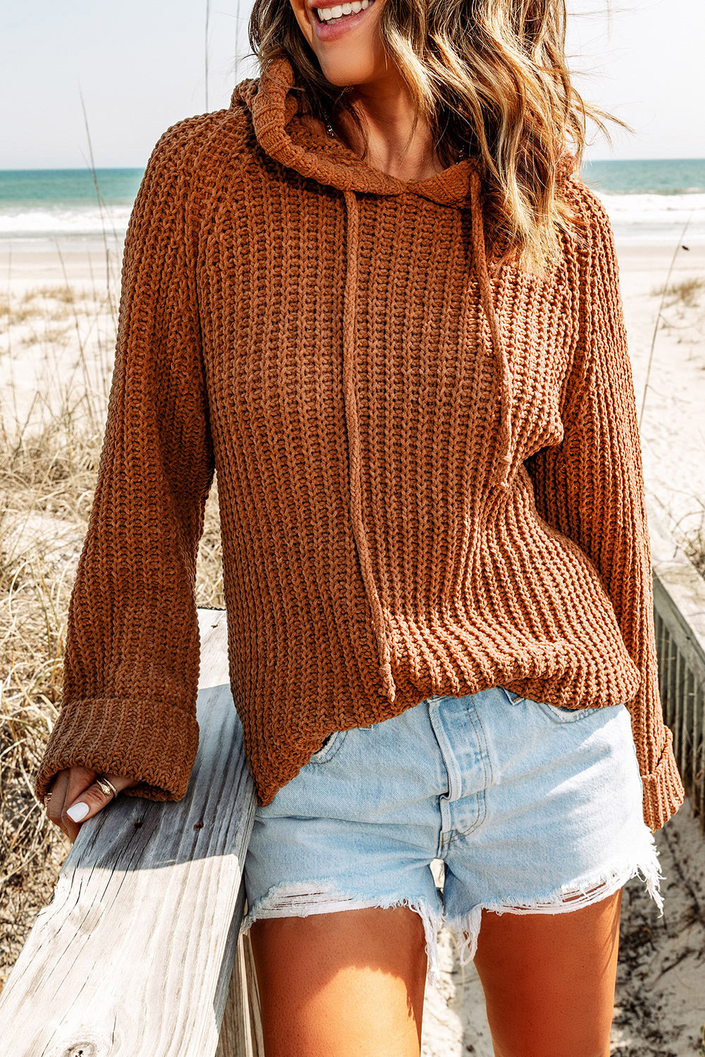 Rib-Knit Drawstring Hooded Sweater - Country Club Prep