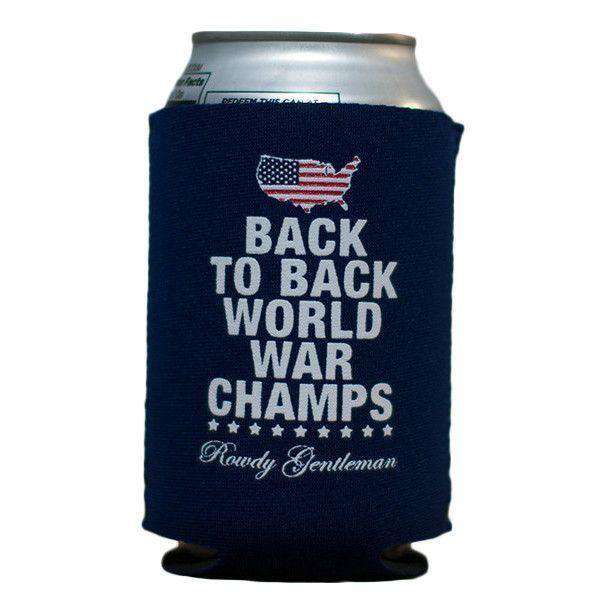 Back to Back World War Champs American Silhouette Edition Can Holder in Navy by Rowdy Gentleman - Country Club Prep