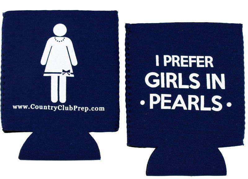 I Prefer Girls in Pearls Can Holder in Navy by Country Club Prep - Country Club Prep