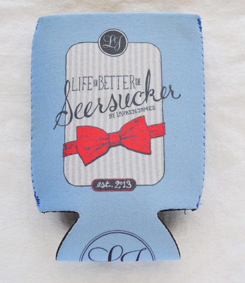 Life is Better in Seersucker Can Holder in Blue by Lauren James - Country Club Prep
