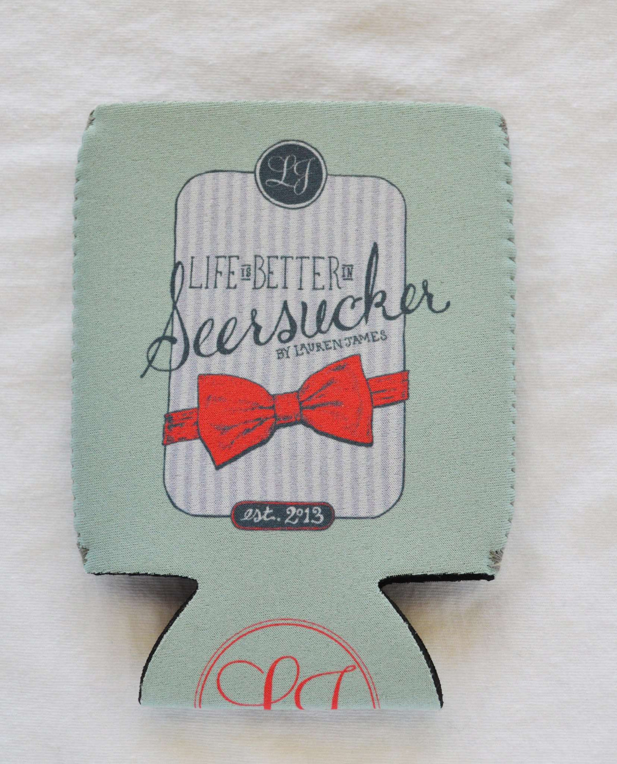 Life is Better in Seersucker Can Holder in Mint by Lauren James - Country Club Prep