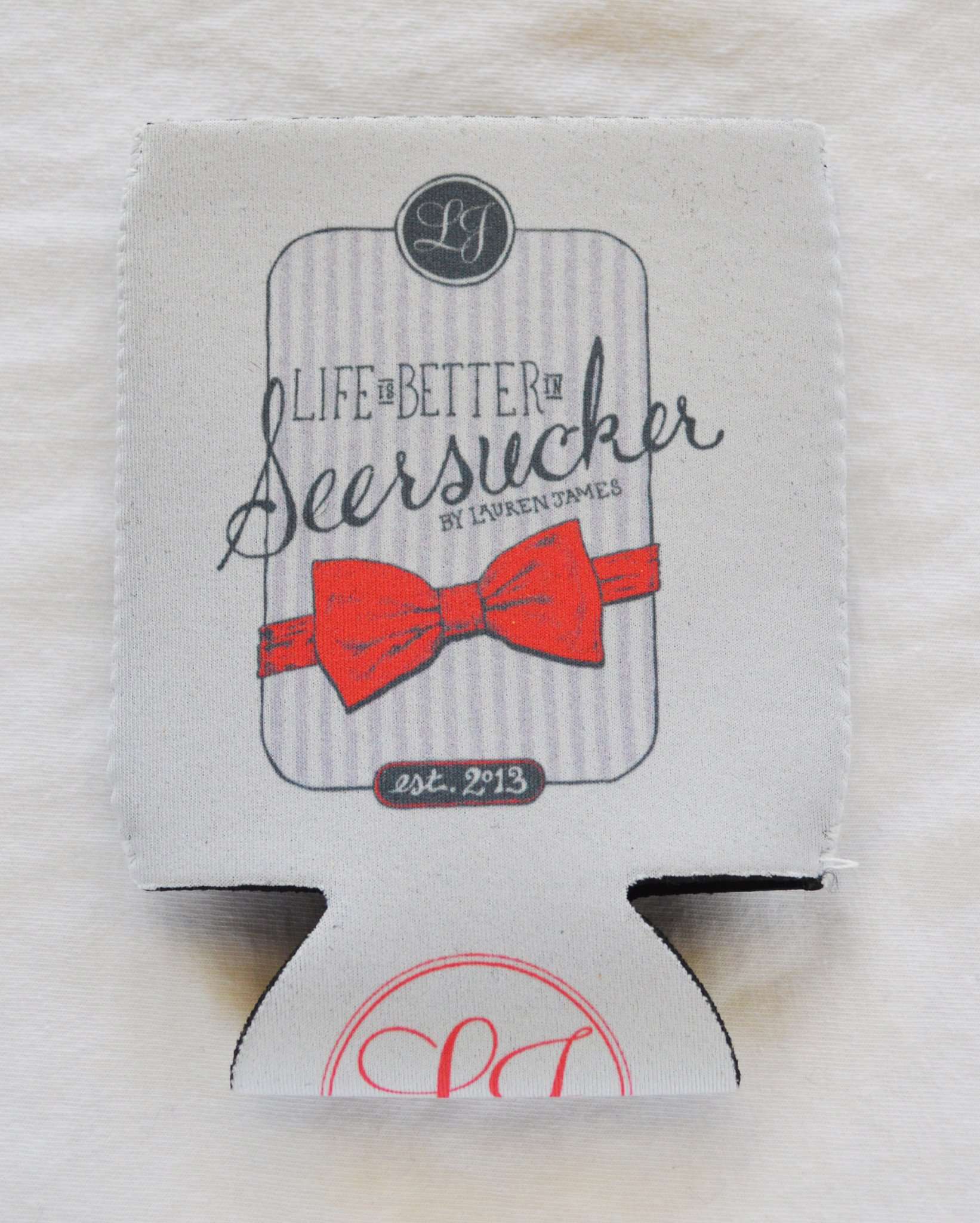 Life is Better in Seersucker Can Holder in White by Lauren James - Country Club Prep