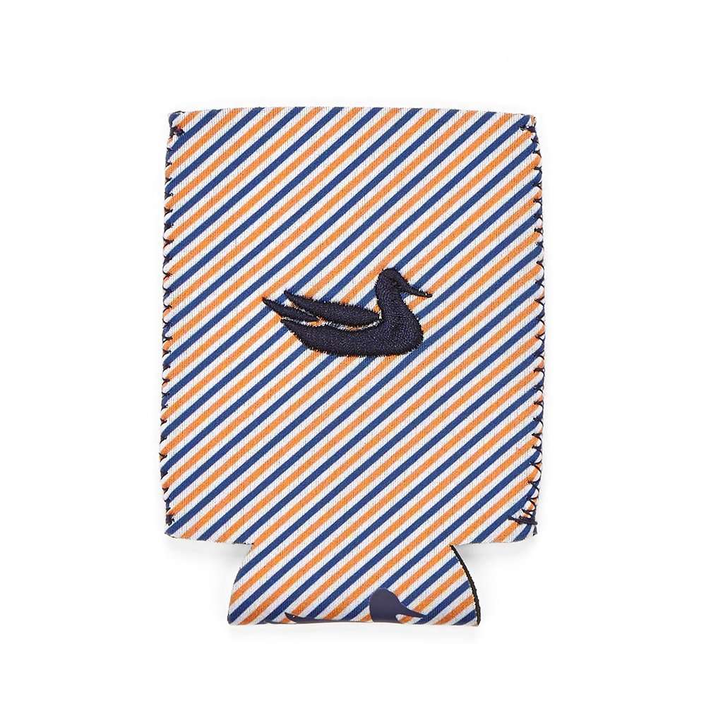 Signature Coozie in Orange Stripe with Navy by Southern Marsh - Country Club Prep