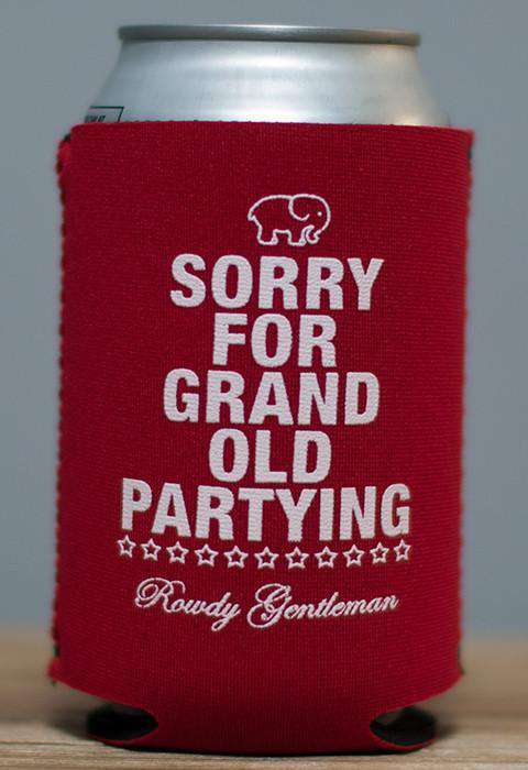 Sorry for Grand Old Partying Can Holder in Red by Rowdy Gentleman - Country Club Prep