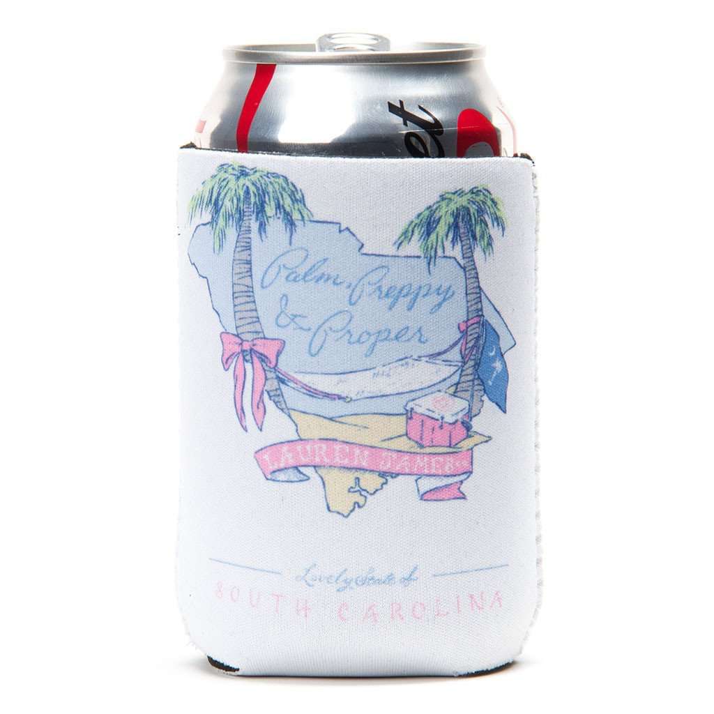 South Carolina Palm Preppy Can Holder in White by Lauren James - Country Club Prep