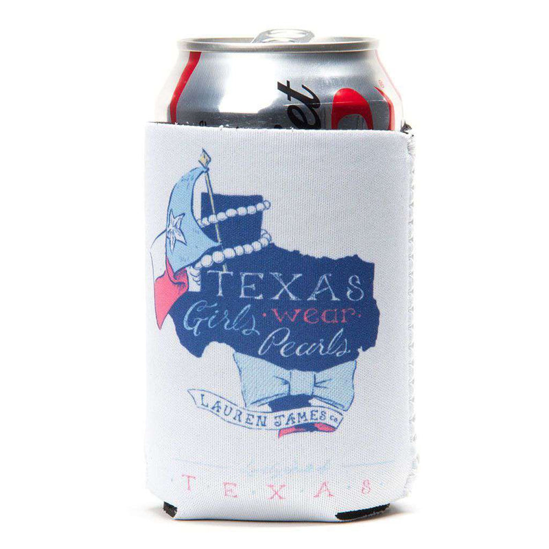 Texas Girls Wear Pearls Can Holder in White by Lauren James - Country Club Prep