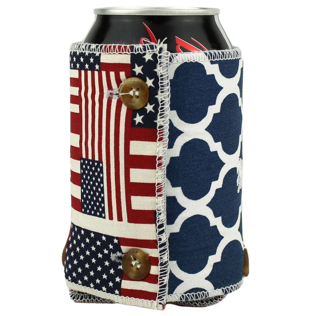 The Betsy Can Holder in American Flag and Blue Natalie Print by the Frat Collection - Country Club Prep