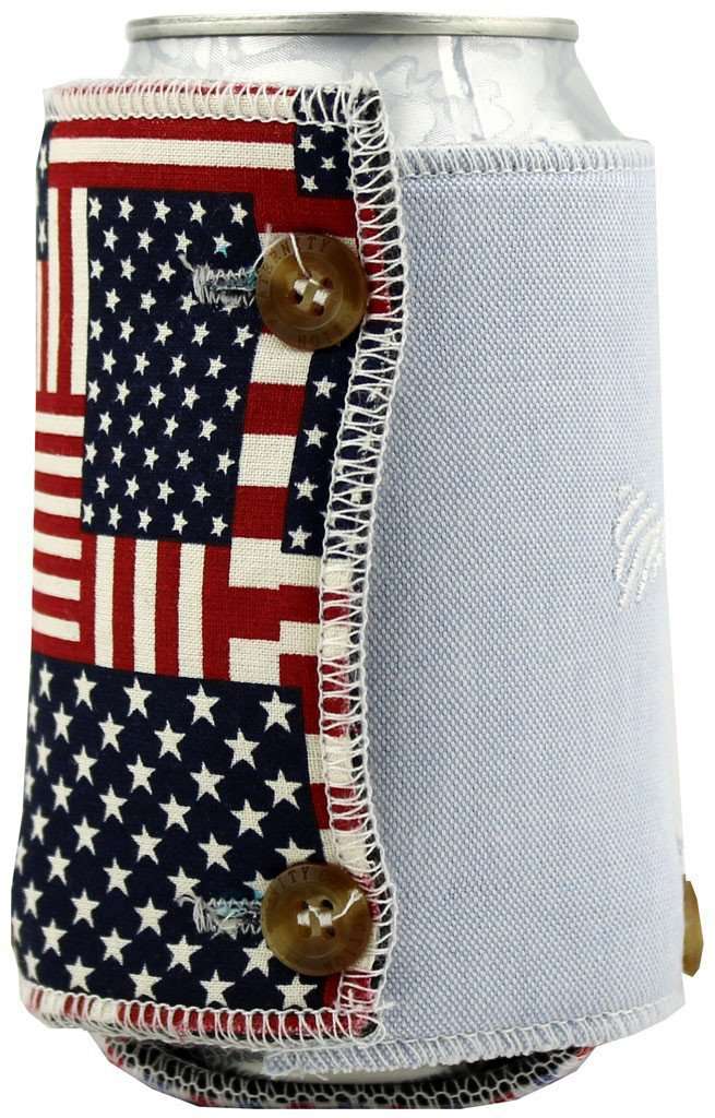 The Betsy Can Holder in American Flag and Blue Oxford by the Frat Collection - Country Club Prep