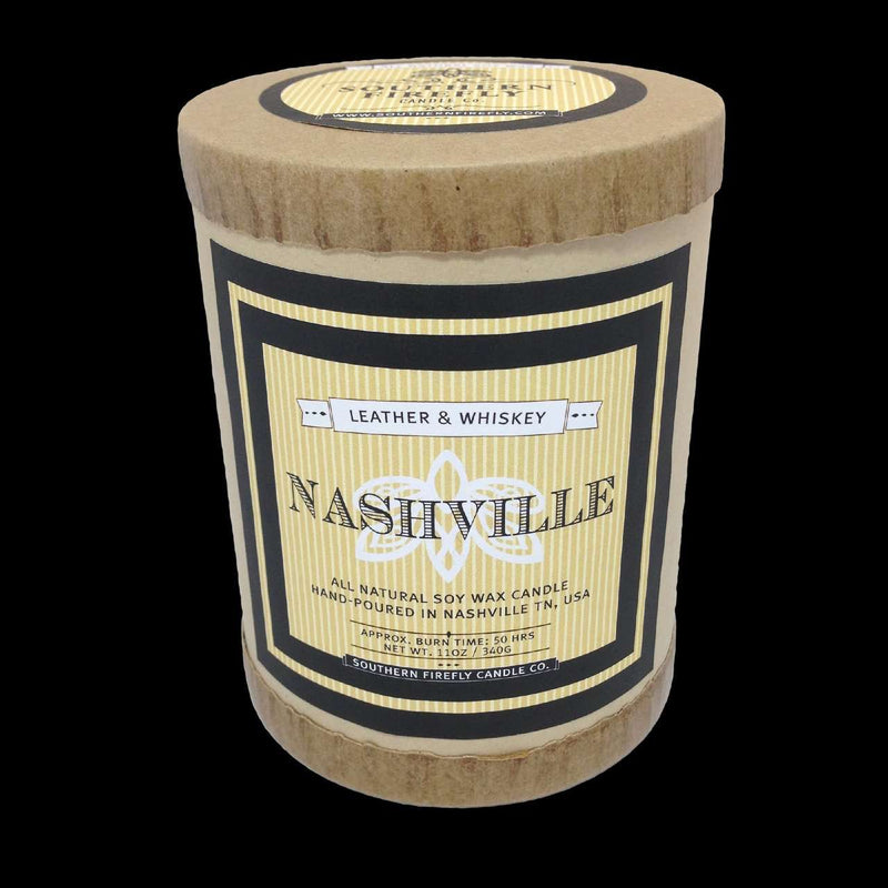Nashville Destination Series Soy Candle in Leather and Whiskey Scent by Southern Firefly Candle Co. - Country Club Prep