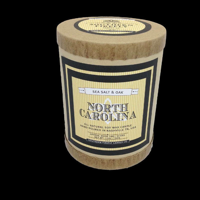 North Carolina Destination Series Soy Candle in Sea Salt and Oak Scent by Southern Firefly Candle Co. - Country Club Prep