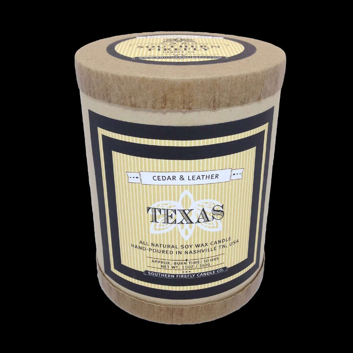 Texas Destination Series Soy Candle in Cedar and Leather Scent by Southern Firefly Candle Co. - Country Club Prep