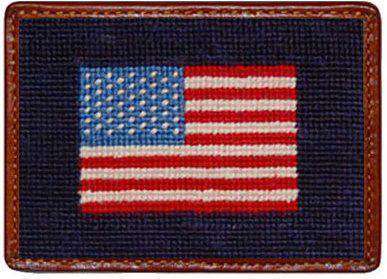 American Flag Needlepoint Credit Card Wallet in Navy by Smathers & Branson - Country Club Prep