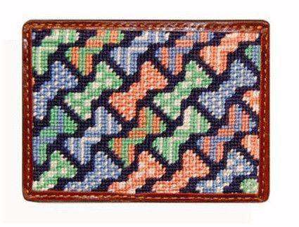 Bow Ties Needlepoint Credit Card Wallet in Multicolor by Smathers & Branson - Country Club Prep