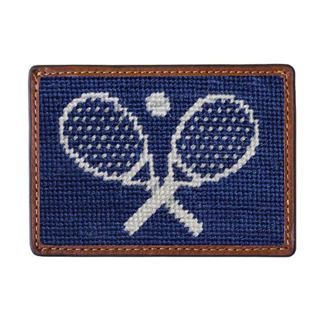 Crossed Racquets Needlepoint Credit Card Wallet in Classic Navy by Smathers & Branson - Country Club Prep