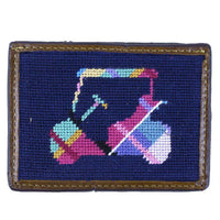 Custom Madras Golf Cart Needlepoint Credit Card Wallet in Dark Navy by Smathers & Branson - Country Club Prep
