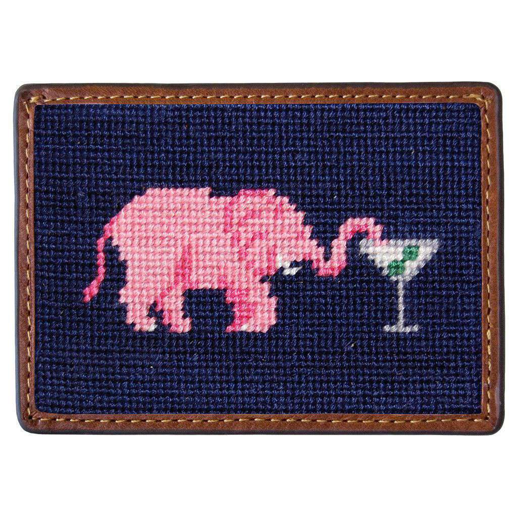 Elephant Martini Needlepoint Credit Card Wallet in Navy by Smathers & Branson - Country Club Prep