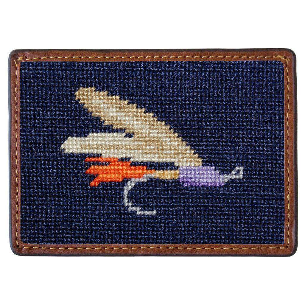 Fishing Fly Needlepoint Credit Card Wallet in Navy by Smathers & Branson - Country Club Prep
